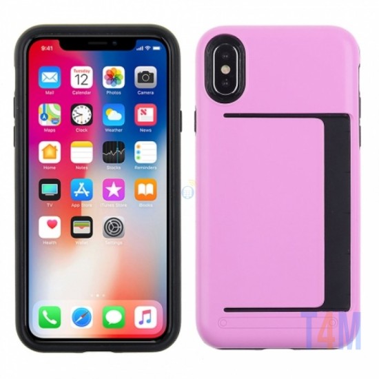 CAPA COM SUPORTE DE CARTAO PARA IPHONE XS  ROSA